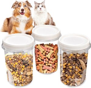 3 Pack Dog Treat Container – Airtight Dog Treat Holder with Lid – Reusable Cat Treat Container – Cute Dog Cat Treat Cookie Container Set – Plastic Pet Dog Cat Food Storage Container