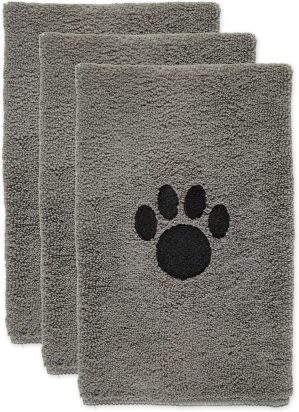 Bone Dry Pet Grooming Towel Collection Embroidered Absorbent Microfiber Drying Set, 15×30, Gray, 3 Count