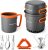 Odoland Camping Pots with Heat Exchanger Camping Cooking Set with Portable Camping Stove Camping Mess Kit Include Mug, Folding Utensil Set, Canister Stabilizer for Backpacking Outdoor Hiking & Picnic