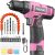 PULITUO 12V Pink Cordless Drill Set Power Drill Kit with Battery and Charger,electric drill home improvement,3/8-Inch Keyless Chuck,Built-in LED,21+1 Torque Setting small drill