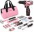 COMOWARE 12V Pink Cordless Drill Driver and Home Tool Kit, Pink Drill Set for Women, Lady’s Home Repairing Tool Kit with Power Drill, Large-Capacity Tool Storage Bag Included