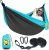 SZHLUX Camping Hammock Double Portable Hammocks Camping Accessories and Camping Gear, Great for Hiking,Outdoor,Beach,Camping, Dark Grey & Sky Blue, Medium