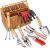 SOLIGT Gardening Hand Tools with Basket – Garden Tool Set with Pruning Shears, Cultivator, Gloves – Heavy-Duty Stainless Steel Gardening Tools with Wood Handle – Gardening Gifts for women men
