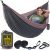 Durable Hammock 400 lb Capacity, Nylon Camping Hammock Chair – Double or Single Sizes w/Tree Straps and Attached Carry Bag – for Travel/Backpacking/Beach/Backyard (Medium, Dark Grey & Dusty Pink)