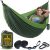 Durable Hammock 400 lb Capacity, Nylon Camping Hammock Chair – Double or Single Sizes w/Tree Straps and Attached Carry Bag – for Travel/Backpacking/Beach/Backyard (Medium, Forest Green & Lima Green)