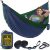 Durable Hammock 400 lb Capacity, Nylon Camping Hammock Chair – Double or Single Sizes w/Tree Straps and Attached Carry Bag – for Travel/Backpacking/Beach/Backyard (Medium, Dark Blue & Forest Green)